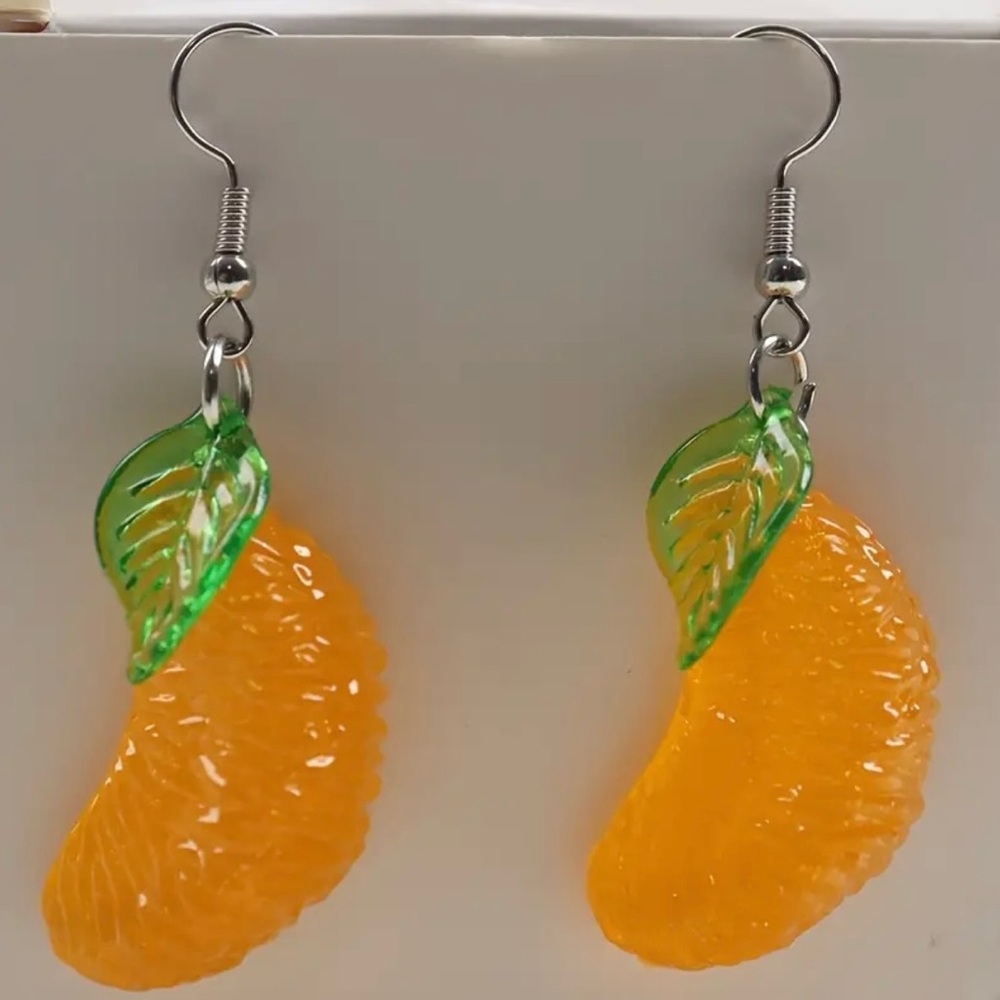 1pair Orange Slice Resin Drop Dangle‎ Earrings Creative Fruit Pendant Earrings - Picture 10 of 10